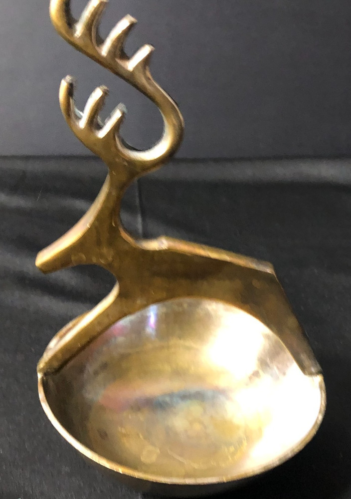 Brass Reindeer Trinket Candy Nut Dish Christmas Bowl Cabin
