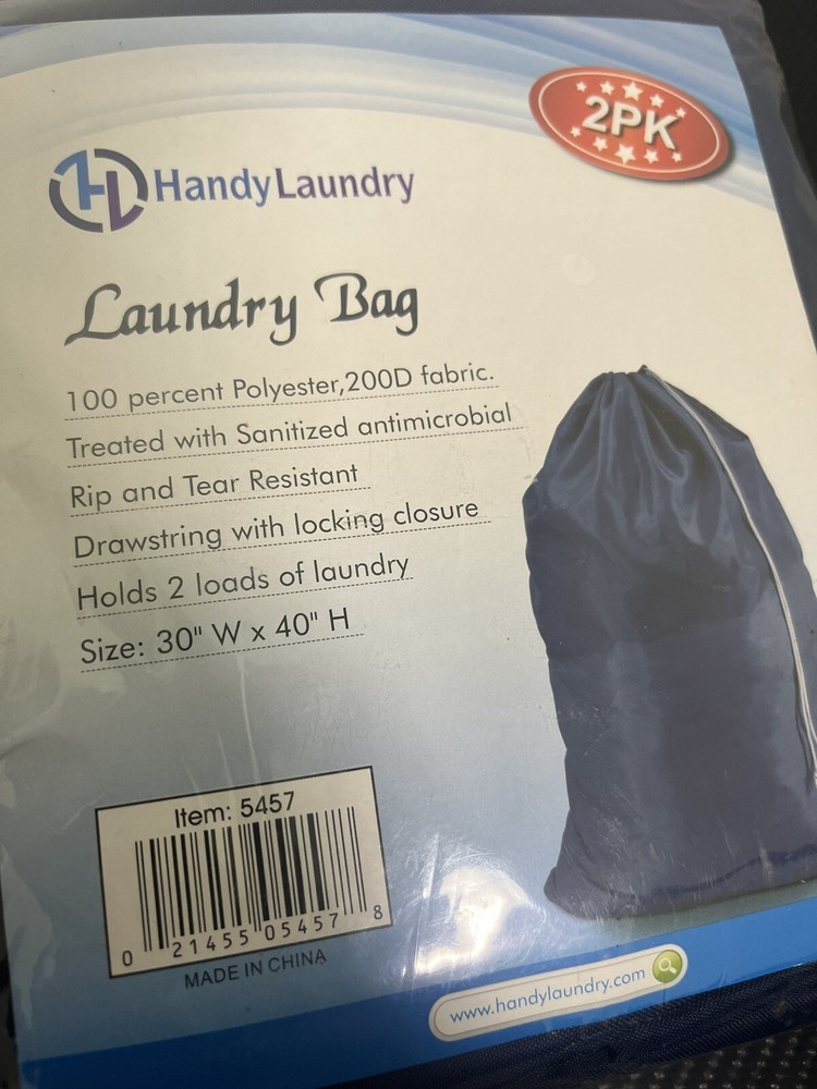 2-Pack Extra Large Heavy Duty Nylon Laundry Bag Locking Drawstring Closure, Navy
