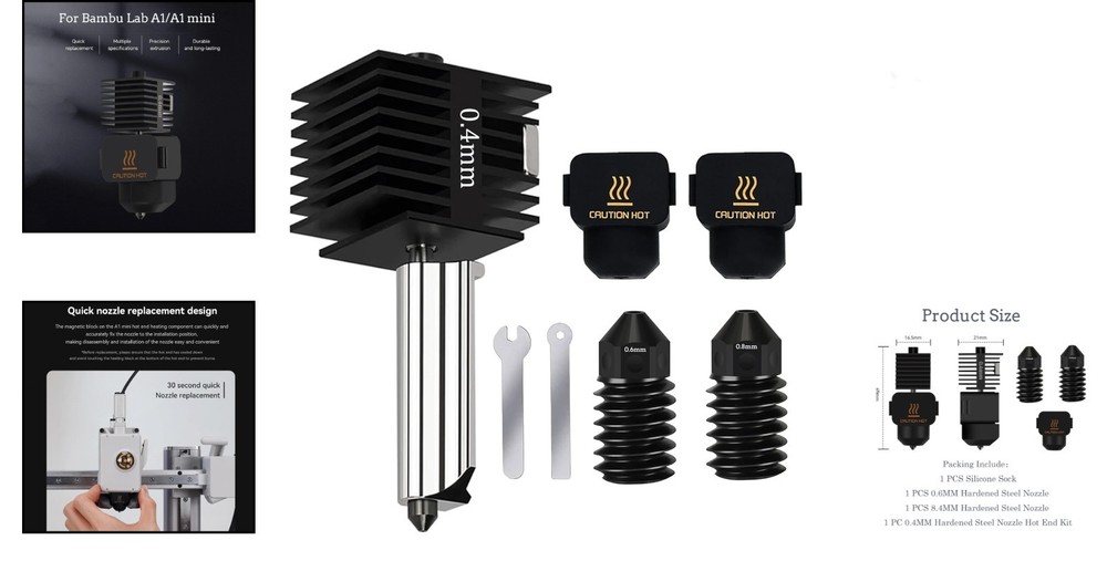 Versatile Hotend Upgrade Kit for Bambu Lab A1 Mini – 3 Nozzle Sizes Available