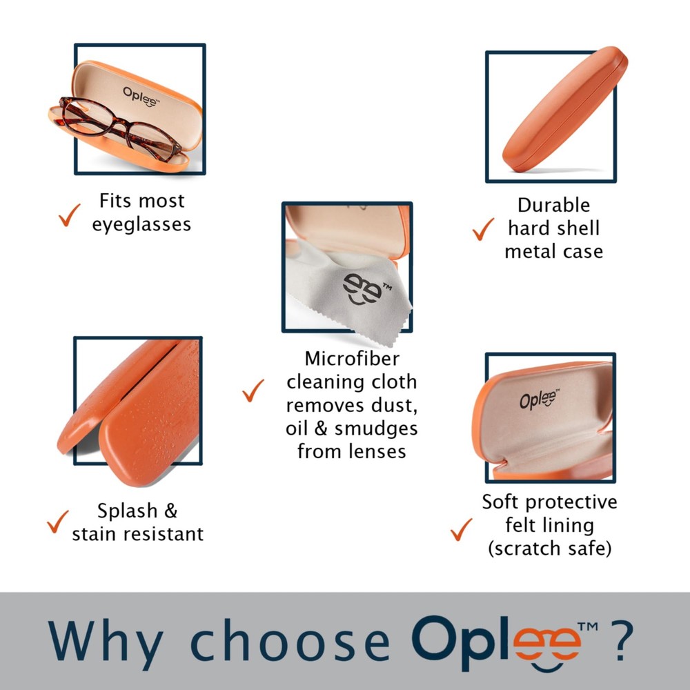 ™ Hard Shell Eyeglass Case with Grey Microfiber Cloth (2-Pack, Orange/Blue)