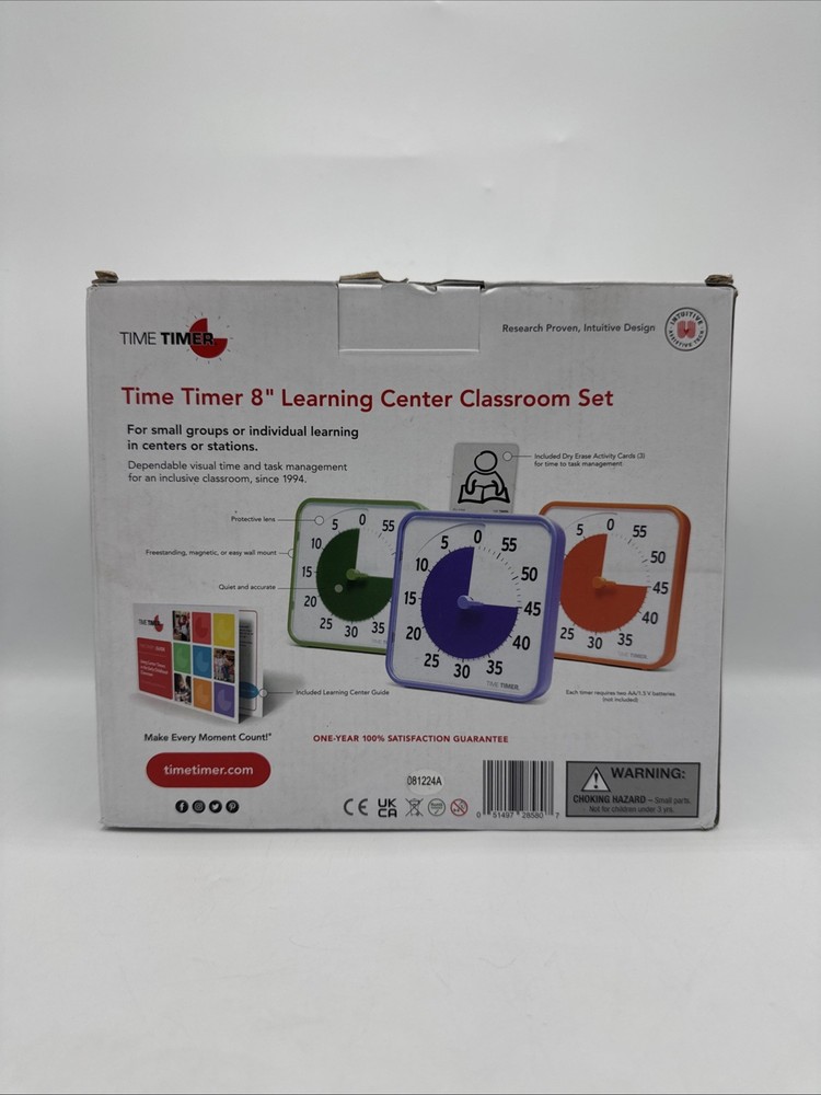 Time Timer 8 Inch Learning Center Classroom Set — 60 Minute Visual Timer for