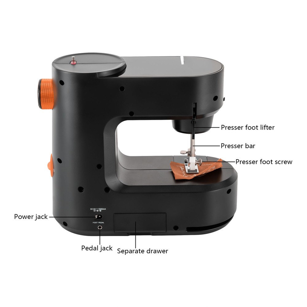 Black Mini Sewing Machine for Beginner Dual Speed Portable Sewing Machine