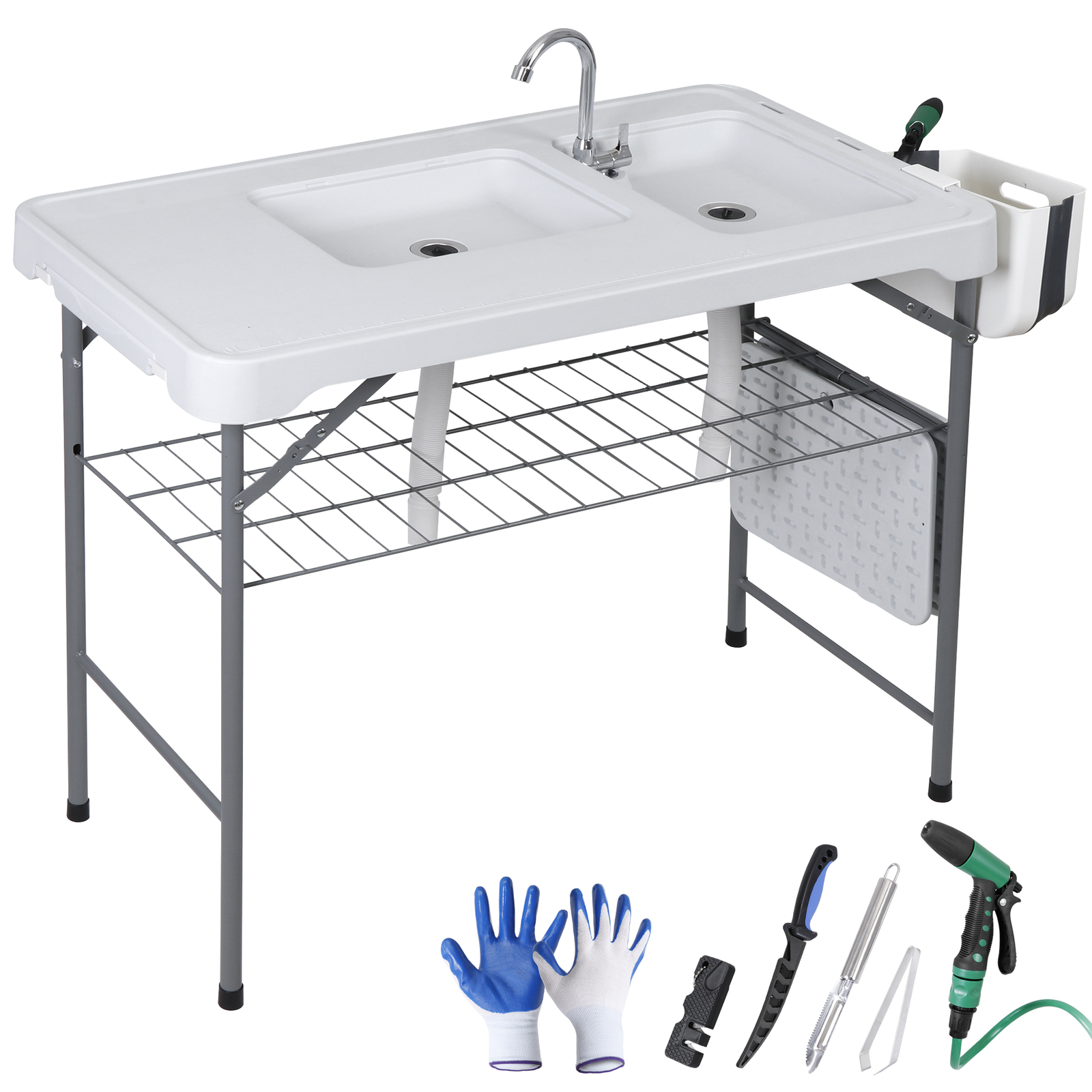 Fish Cleaning Table with Sink 42.6" Width Portable Folding Camping Table Patio