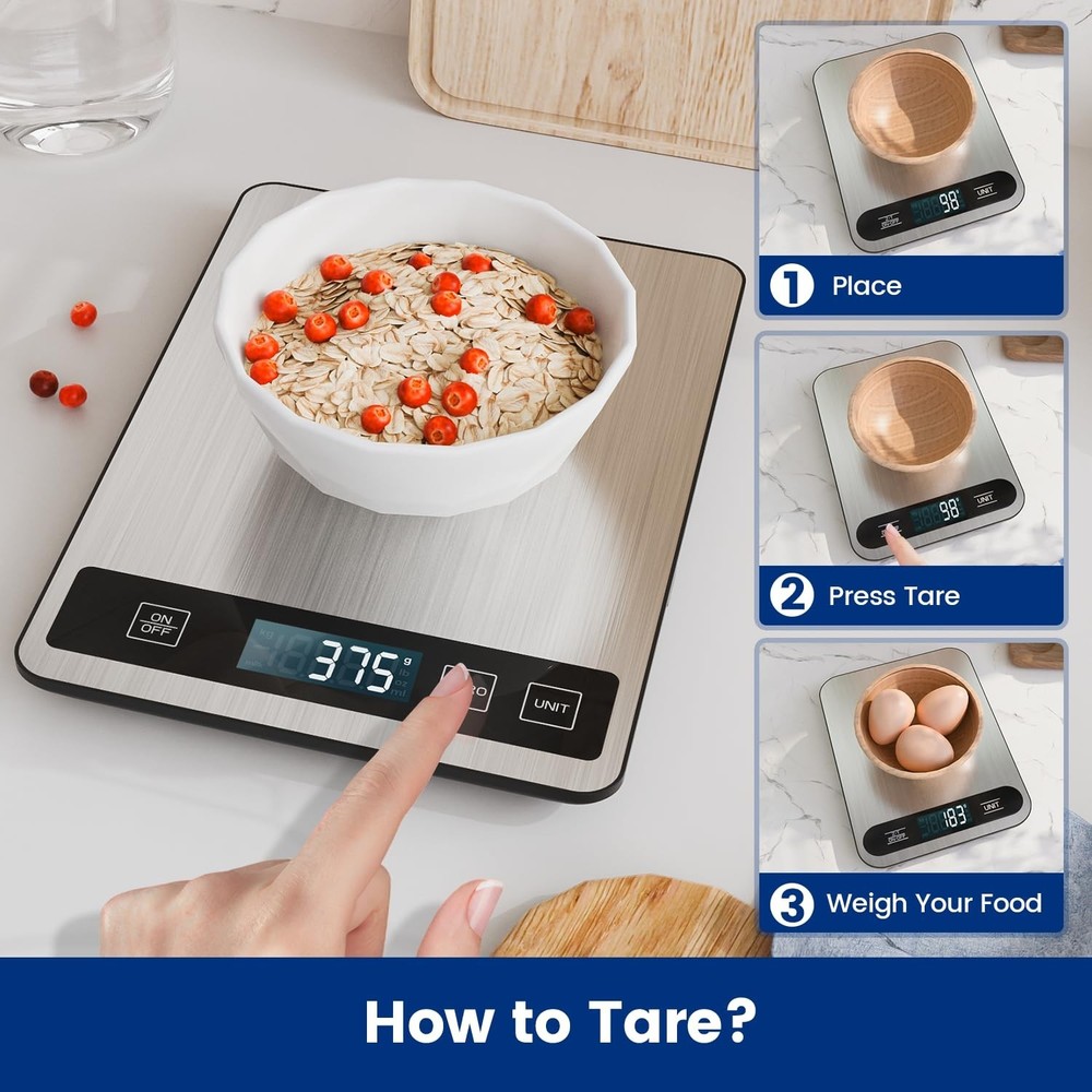 Bascula Digital De Cocina 33lb Recargable De Precision Para Comida Ash Silver US