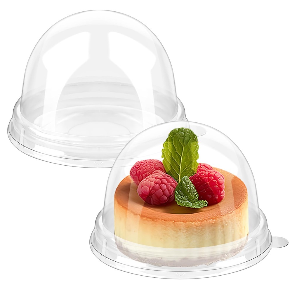 50 Pack Mini Cake Containers, Clear Plastic Small Cupcake Boxes with Dome Lid...