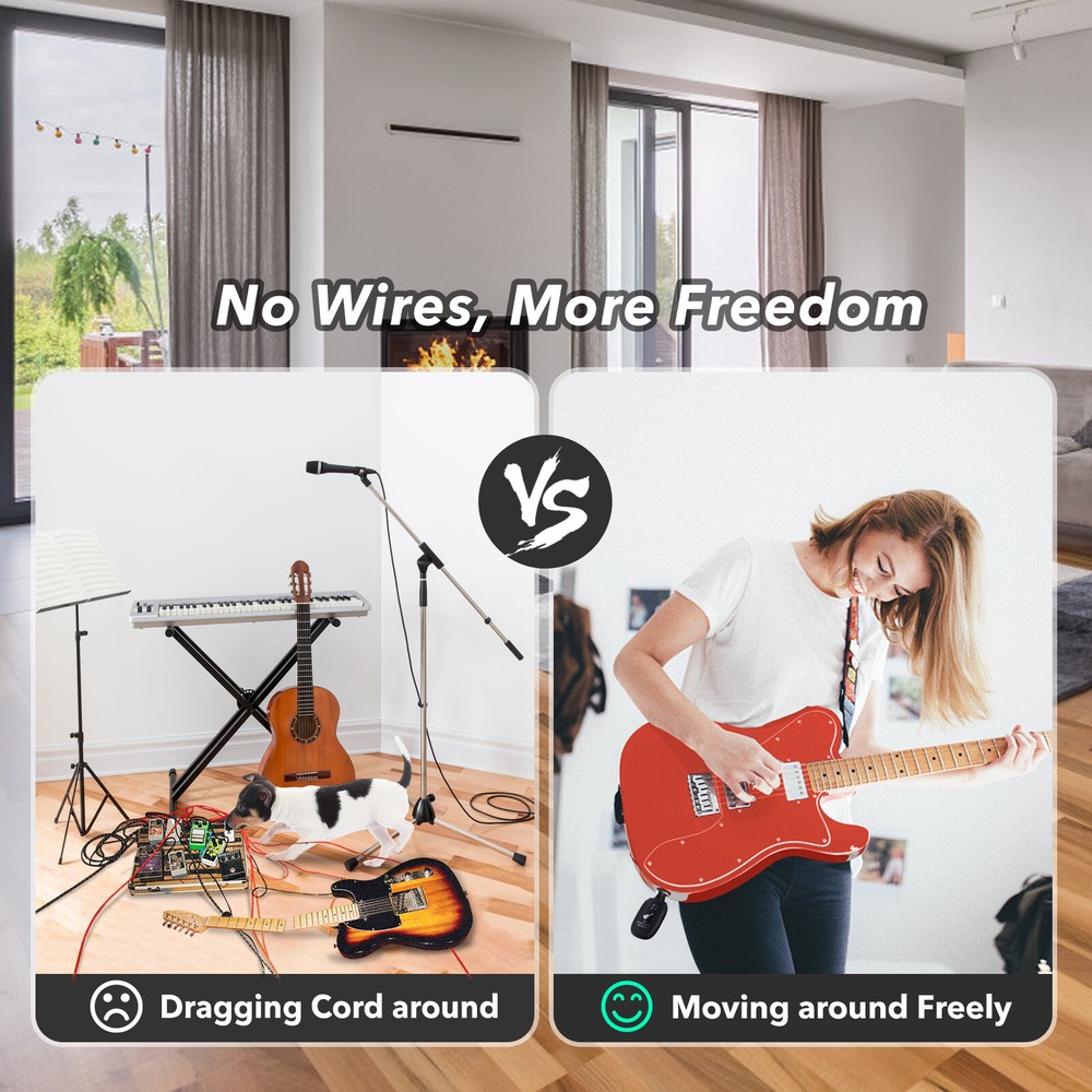 Wireless Guitar System Transmitter Receiver Rechargeable for Guitar Bass Violin