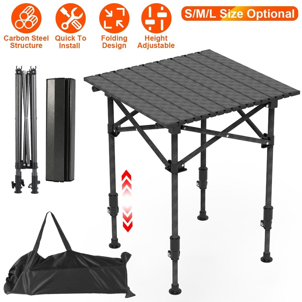 Portable Folding Camping Table w/ Adjustable Height Rustproof Carbon Steel