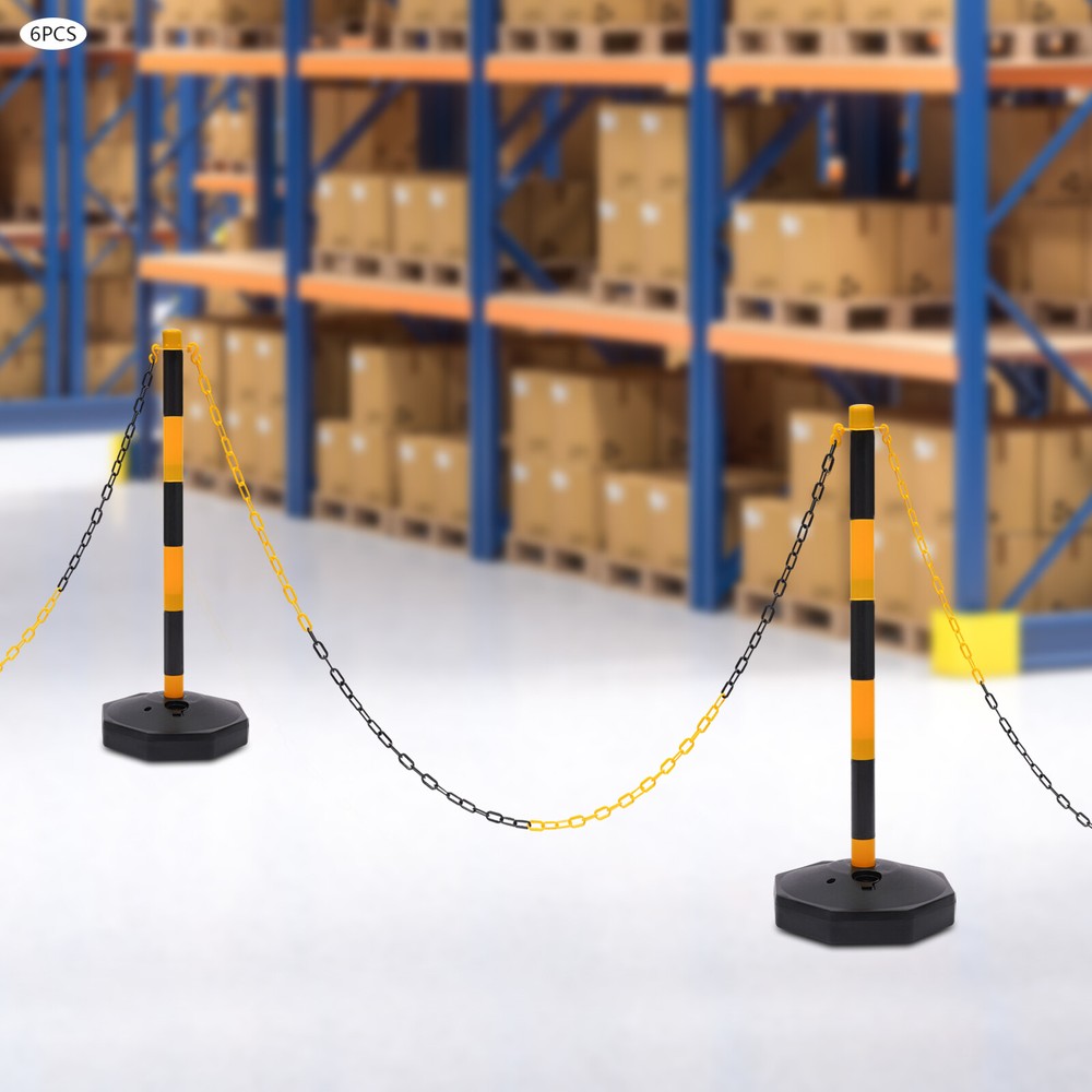 6 Pack Traffic Cones Adjustable Delineator Post Portable Parking Pole W/ Chains