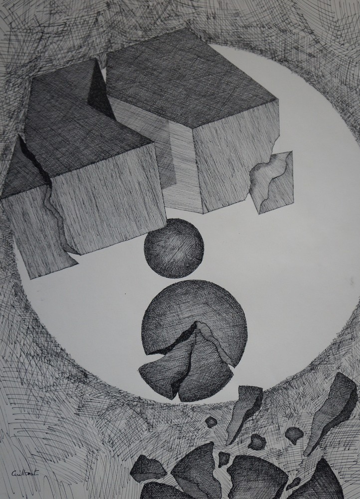 Ink Drawing Composition Signed JEAN CUILLERAT (1927/1998)
