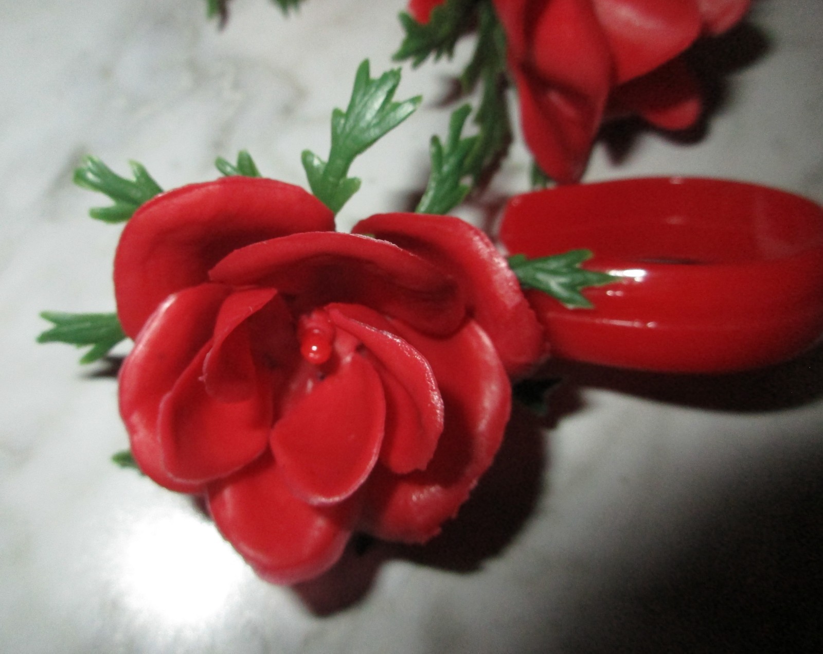 12 Vintage Plastic Shower Curtain Hooks w/ Red Roses