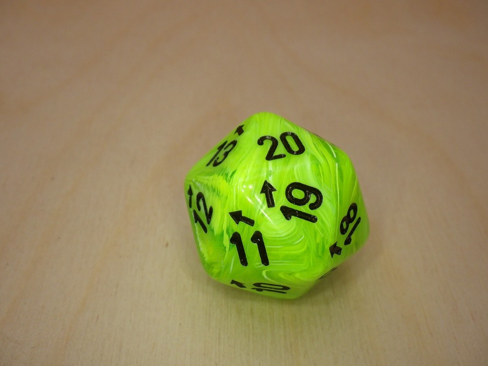 Green Black Jumbo 26mm Vortex Countdown & Countup D20 (Twenty-Sided) Dice