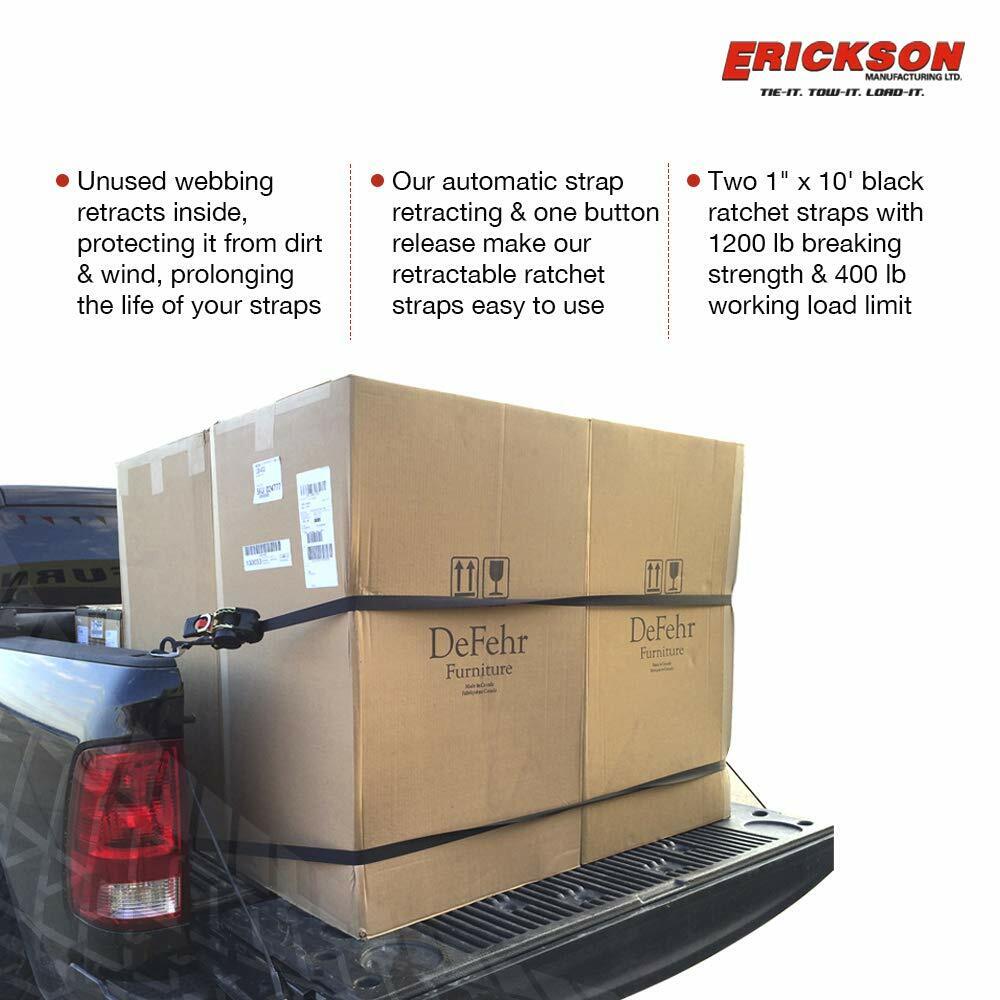 Erickson 34415 Pro Series Black Retractable Ratcheting Tie-Down Strap (Pack of 2