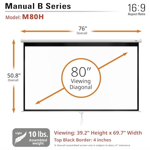 Manual B, 80-INCH Manual Pull Down 80 INCH Projector Screen White Case 16:9
