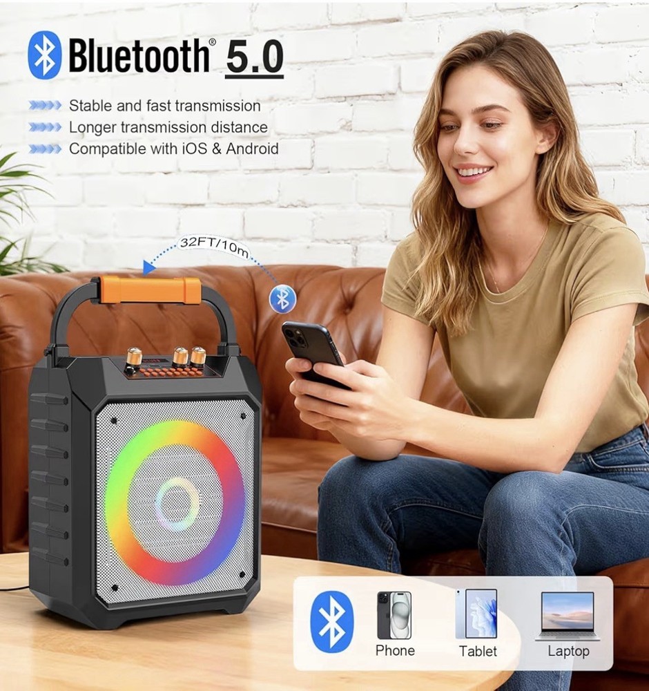 Portable Karaoke Machine with 2 Wireless Microphones