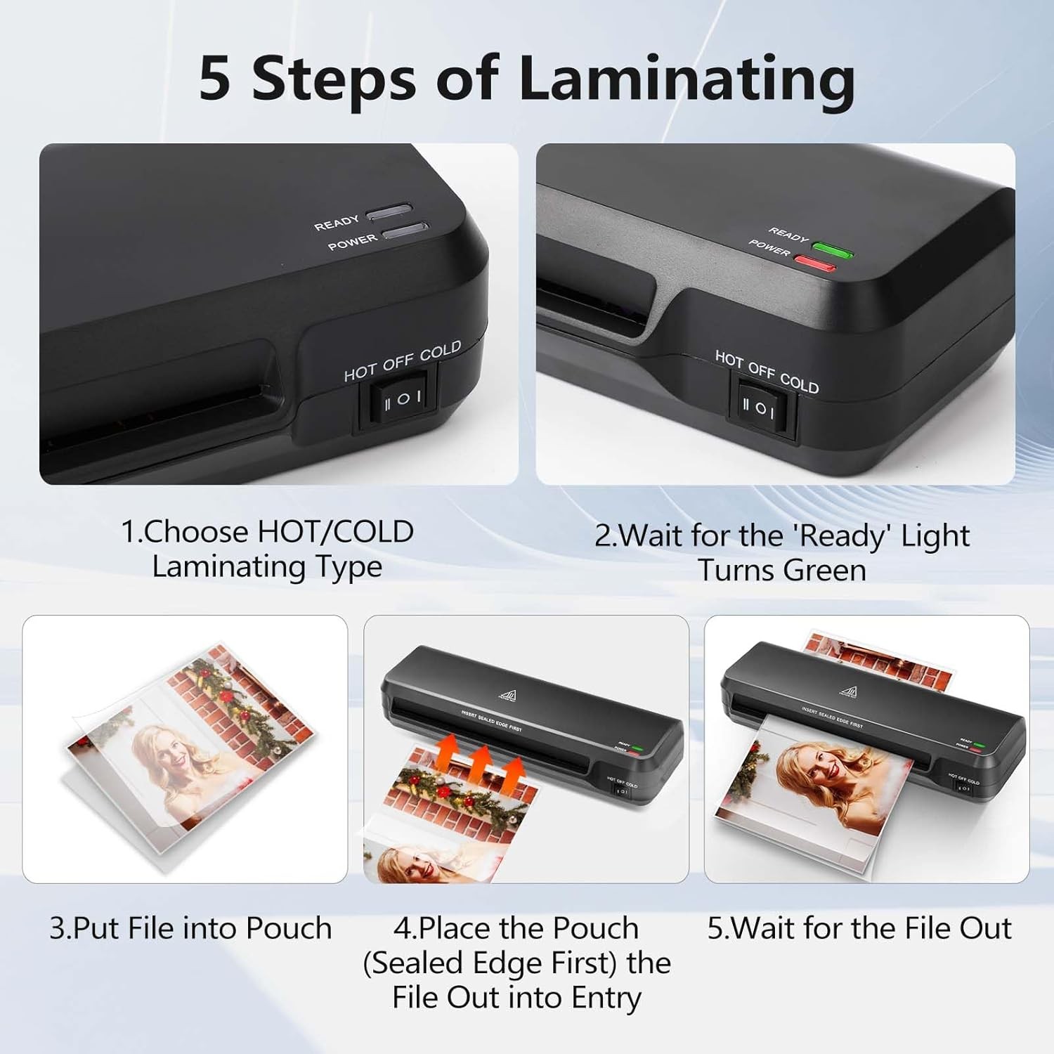 A4 Thermal Laminator Machine with 10 Laminating Sheets for Home Office School
