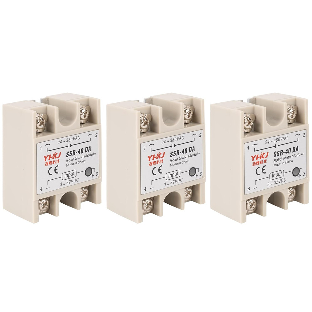Bluestars 3PCS SSR-40DA Solid State Relay DC Input AC Output, 3-32V/DC to 24-380