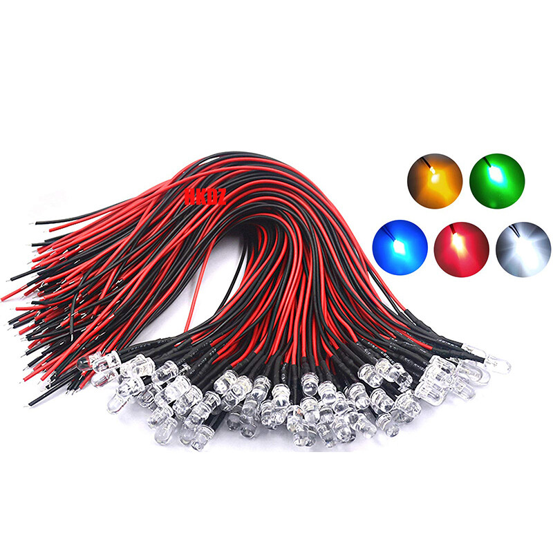 DC 5V~12V 3mm/5mm LED Bulb Pre wired Light Emitting Diodes Small 20cm Wire 0.1W