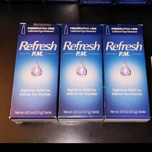 3 Lot REFRESH P.M. PM Preservative-Free Eye Ointment .12oz (3.5g) [Exp: 2027+]
