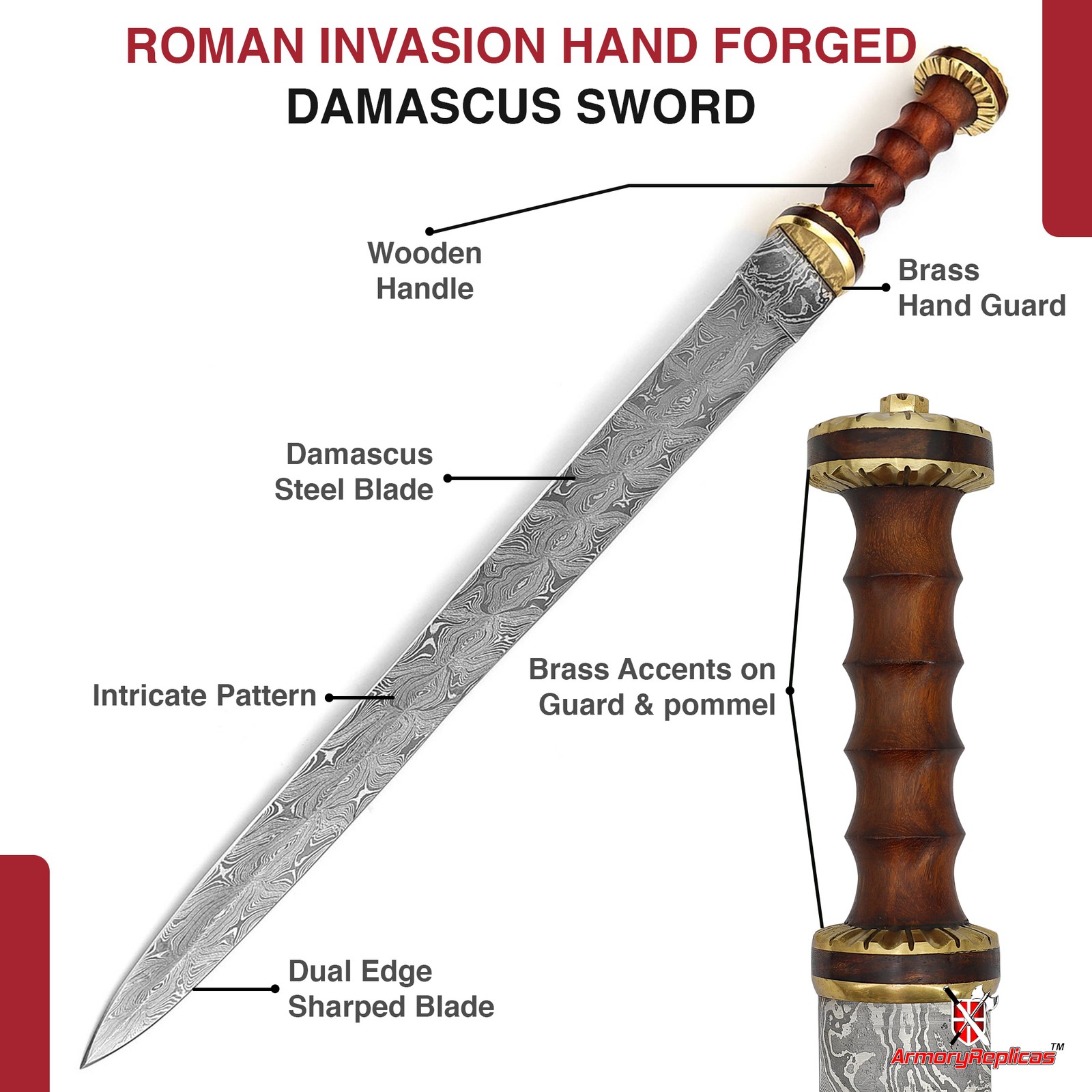 Damascus Roman Gladius Sword Hand Forged Steel Legion Replica Firestorm w/Sheath