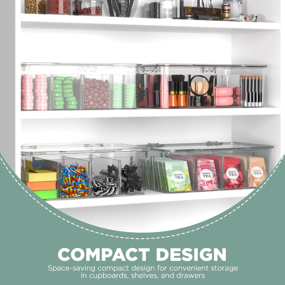 Utopia Home Tea Bag Organizer - Clear Pantry Box With Lids - Stackable