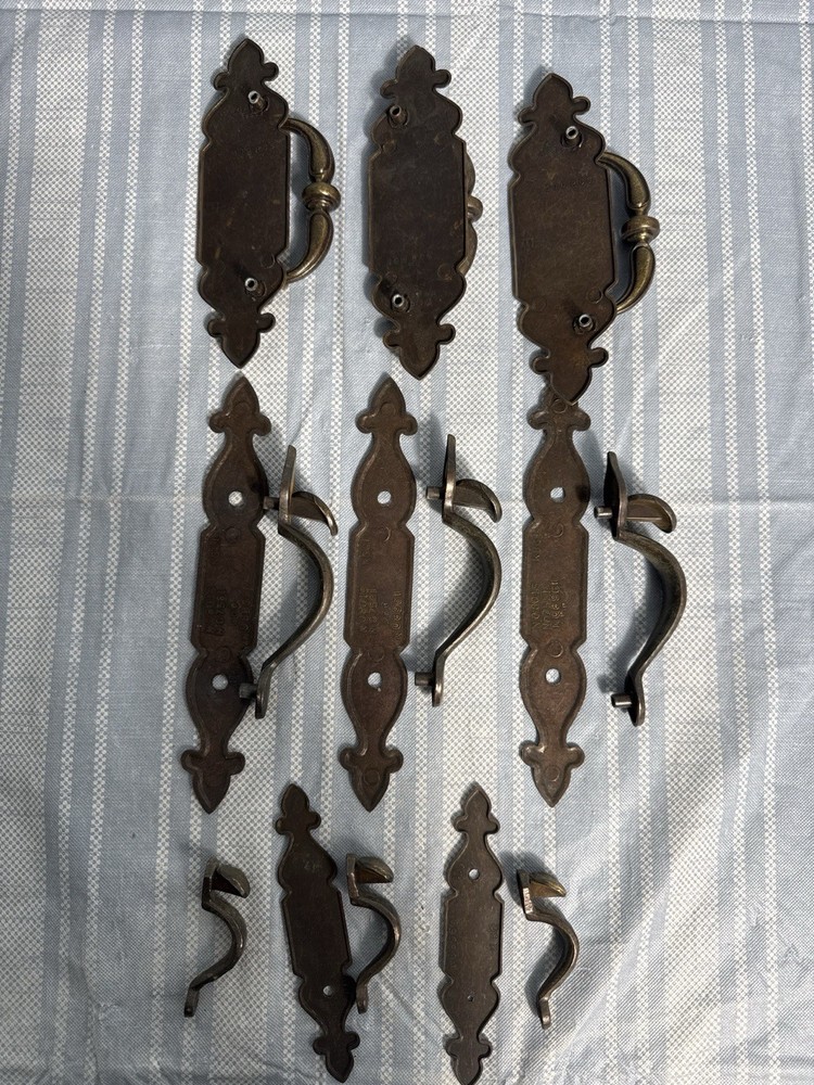Antique Brass Drawer Pulls & Backplates Set-c. 1880s–1890s-Original Hardware