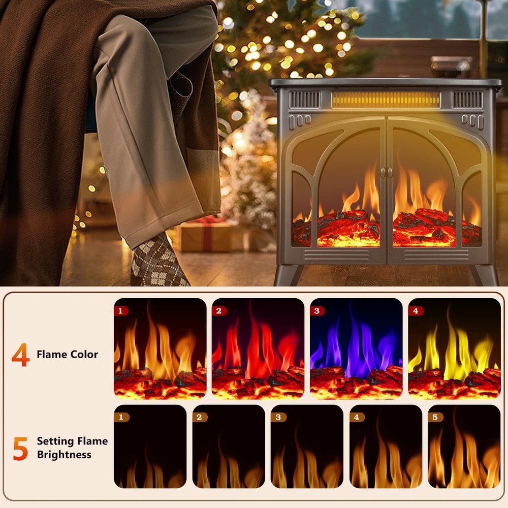 Electric Multi-Colored Flame Fireplace Heater 25" Remote Control Cathedral Style