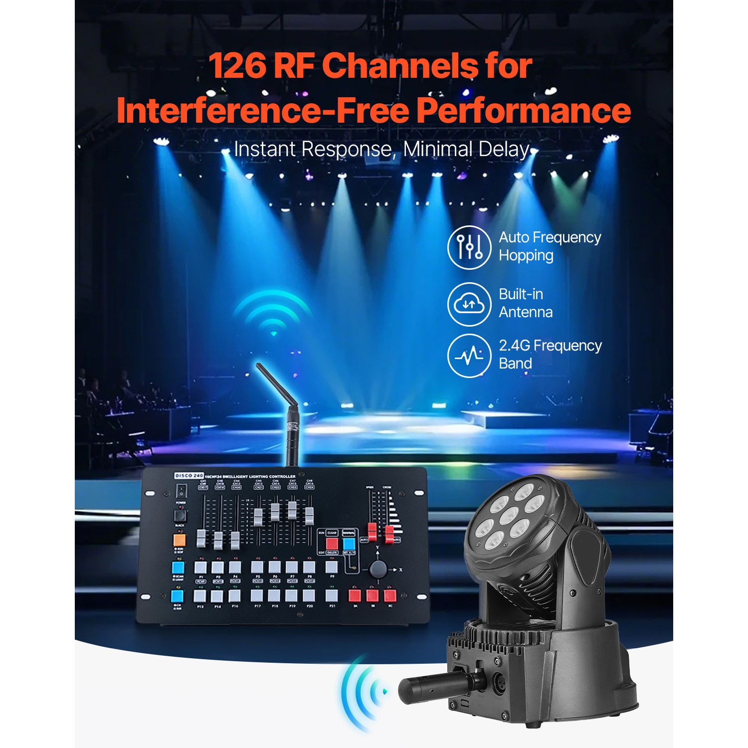 DMX Wireless Receiver Transmitter Rechargeable Battery Stage Light 8 PCs Black