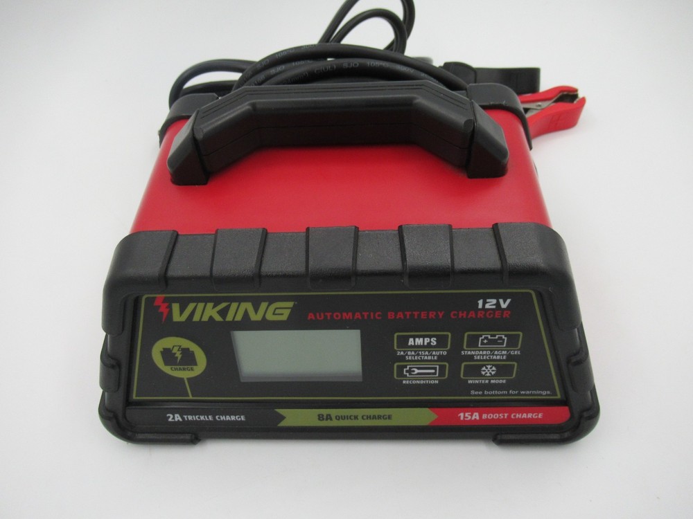 Viking 12V 2/8/15 Amp Fully Automatic Battery Charger, Microprocessor Controlled