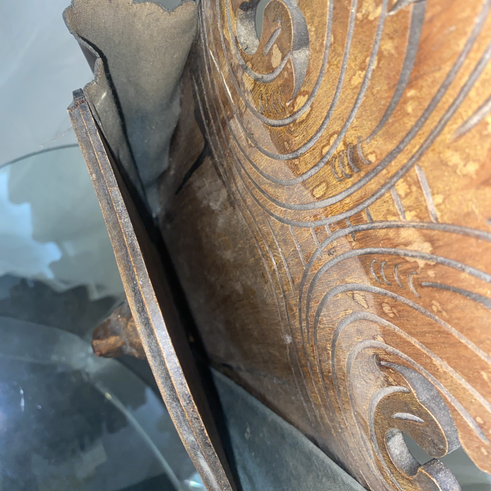 Antique Victorian Walnut Wall pocket Magazine Newspaper Rack Holder Spaniel Dog