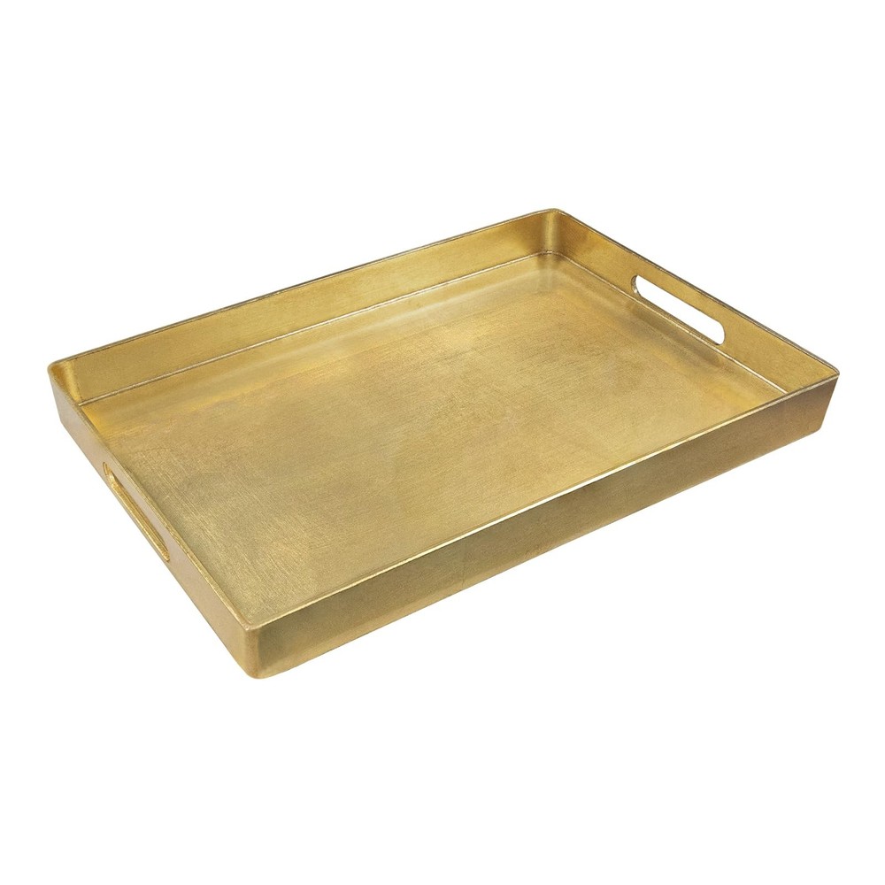 Gold Decorative Foil Serving Tray Handles Rectangular 11.8x8x1.6 Inch