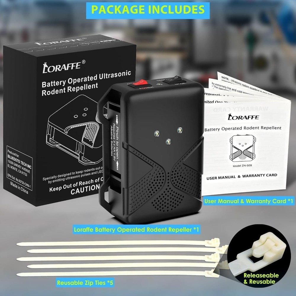 Cordless Ultrasonic & LED Mouse Repeller for Automobile Engine - Versatile use