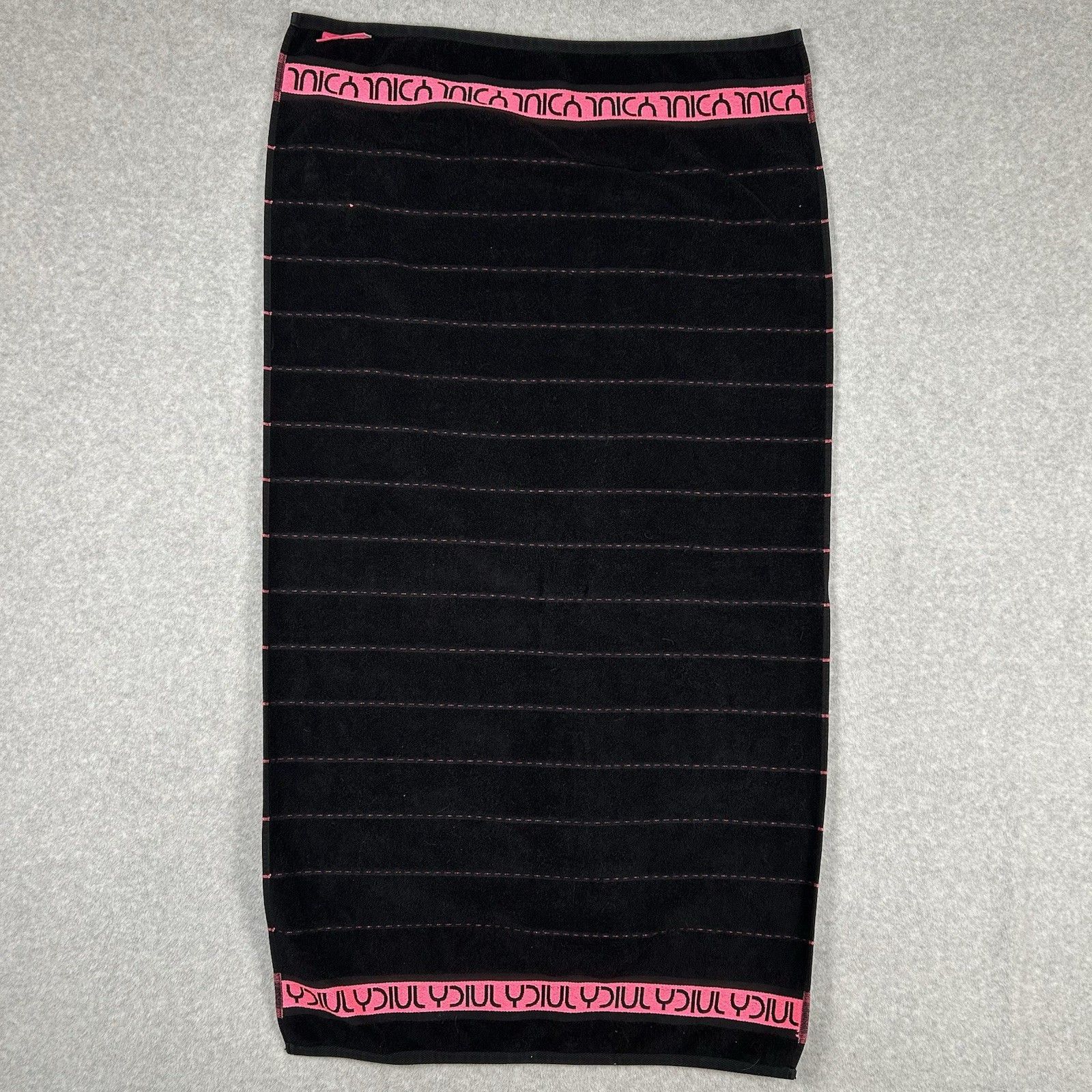 Juicy Couture Logo Pink Black Spellout Stripe Cotton Swim Pool Beach Bath Towel