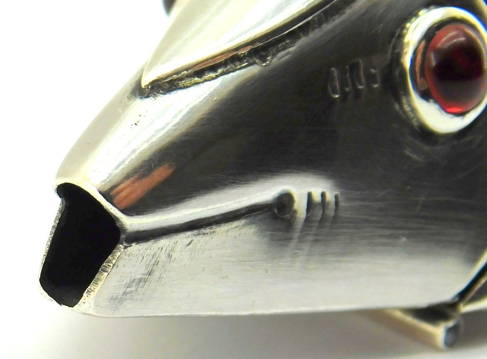 Antique Solid Silver Fish Shaped Spice Box.