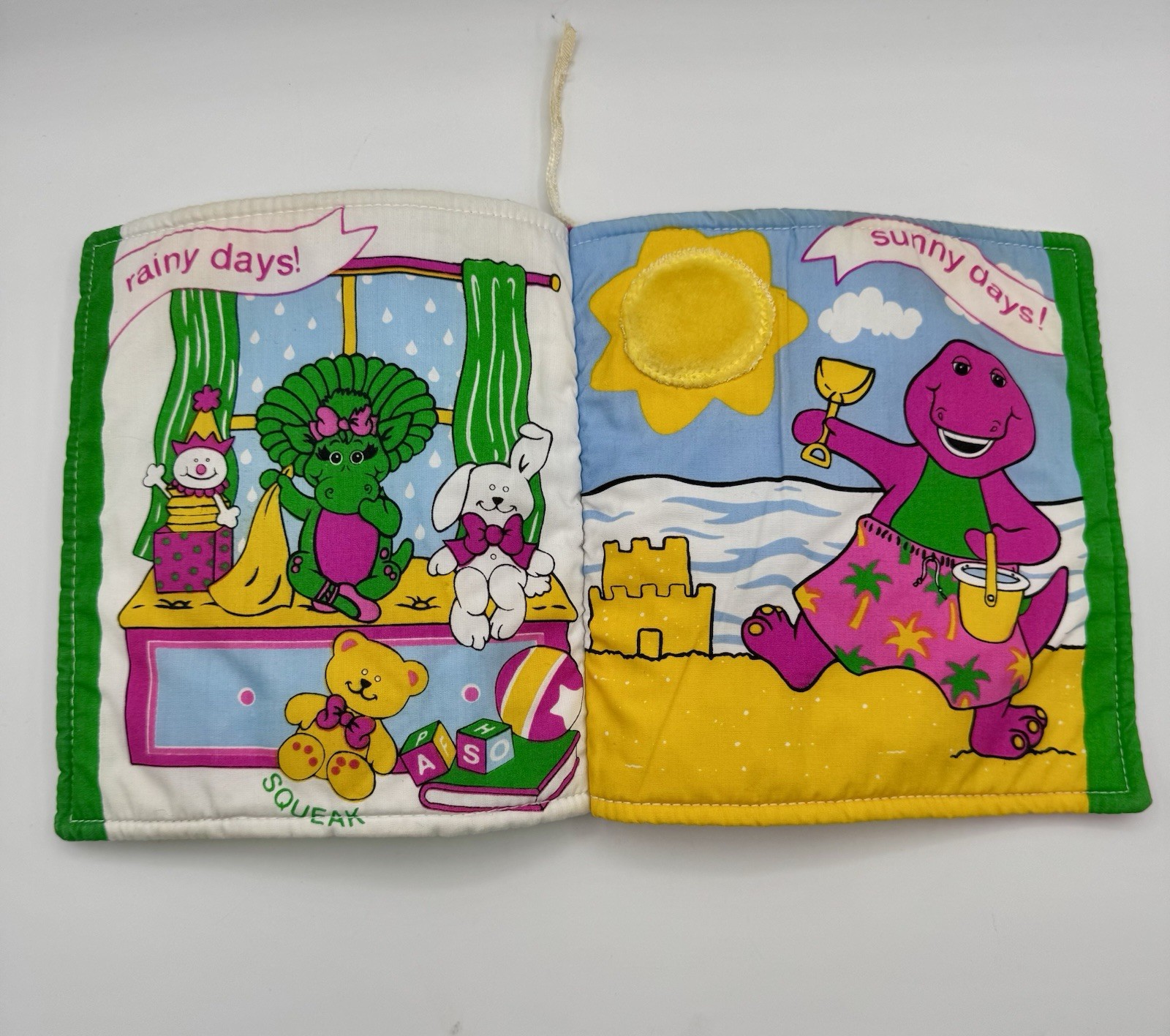 Rare Vintage 1993 Barney & Baby Bop Weather Book Soft Plush Washable