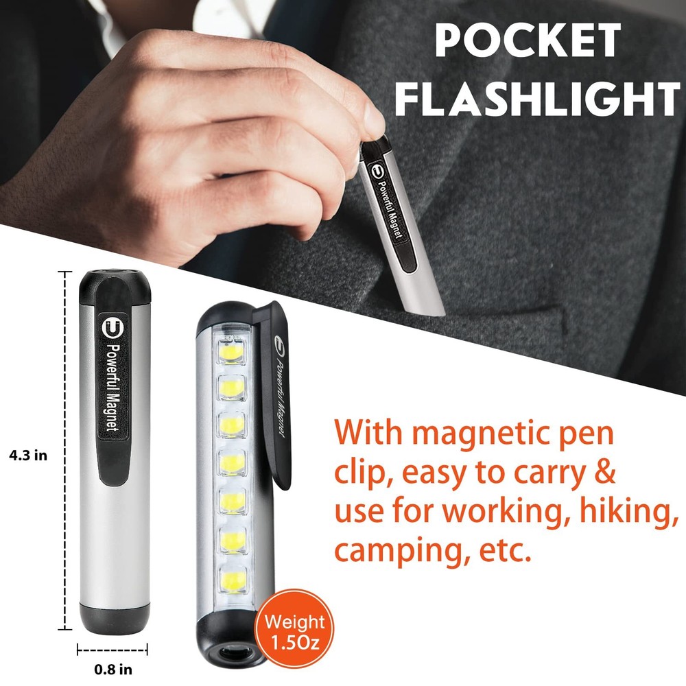 Mini LED Magnetic Rechargeable Penlight COB Flashlights Work Light Pocket Light