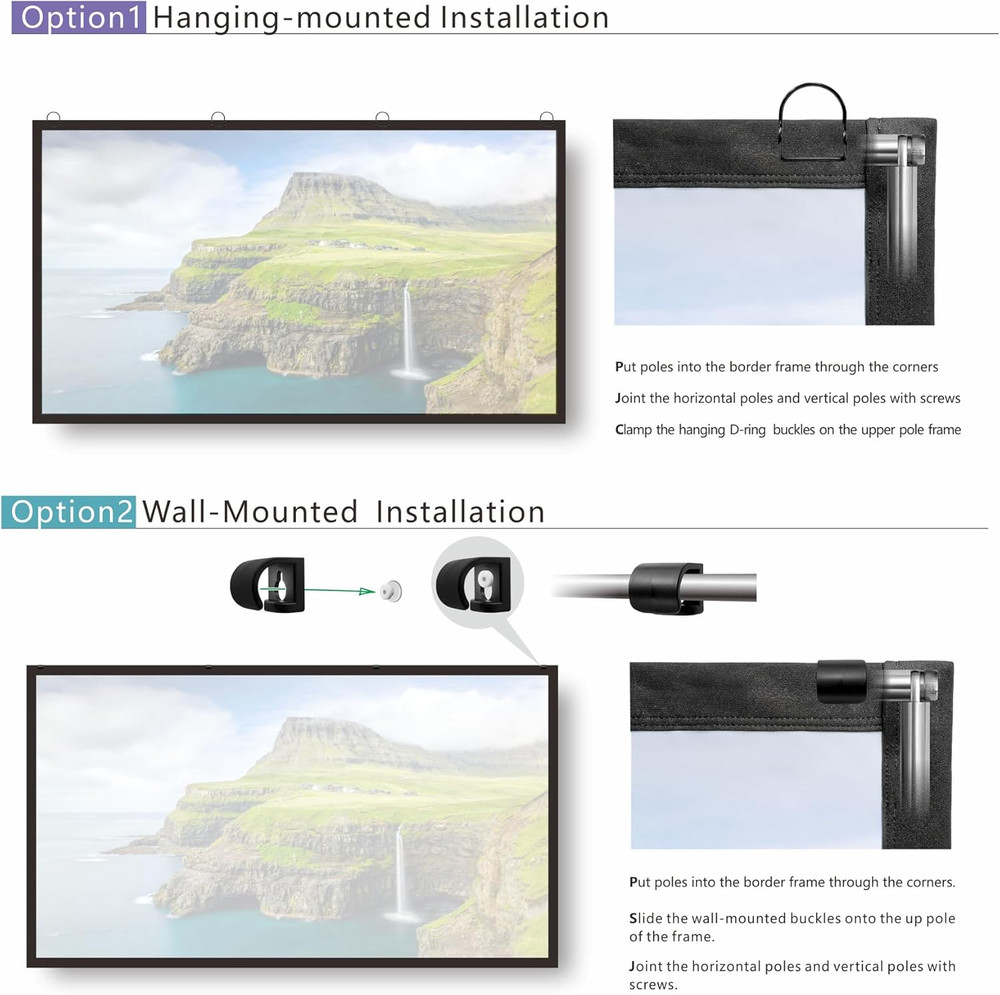 120" Portable Projector Screen with Pole Frame, Silver Foldable Black Backing