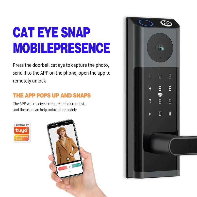 Smart Door Lock +Camera& Handle Biometric Electronic Keyless Entry Doorbell Lock
