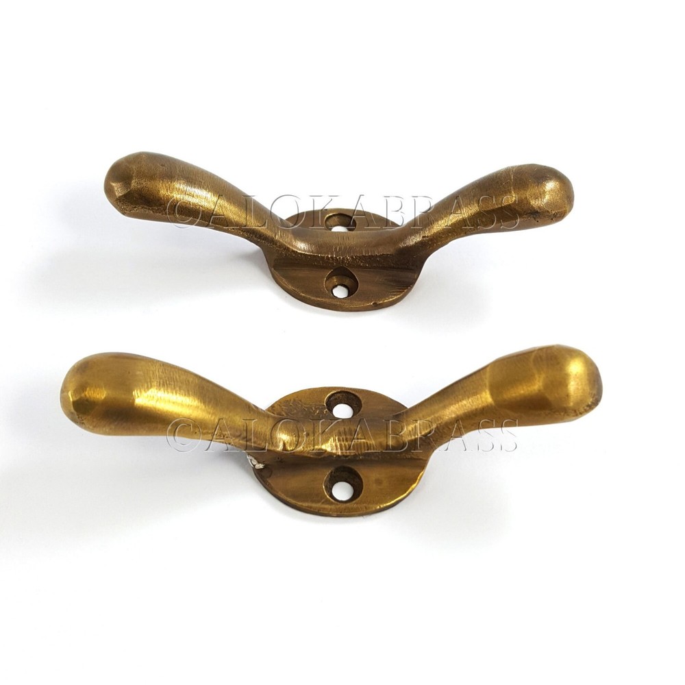 4 solid brass small 3" Hand Cast 7.5cm Cleat Tie Down Rope HooK CURTAINS loop