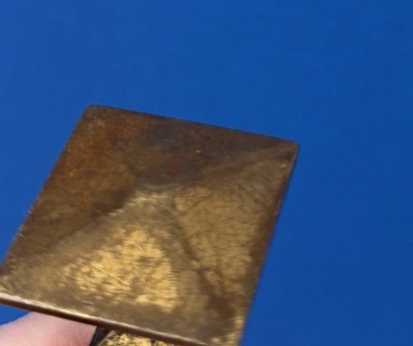 Antique/Vtg Solid Brass Mission Style Drawer Pull Square W Raised Bevel Pointed