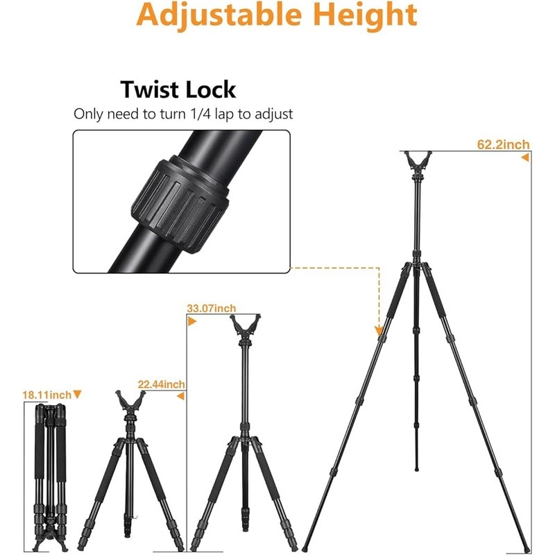 Multi-Function Aluminum Tripod Portable Shooting Stick Adjustable Height Hunting