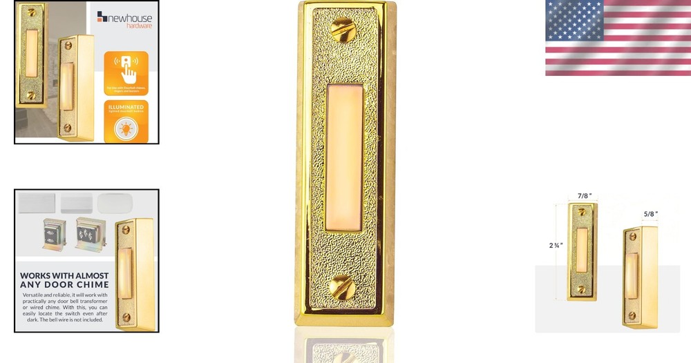Compact Lighted Doorbell Button in Brass - Easy Installation & Compatibility
