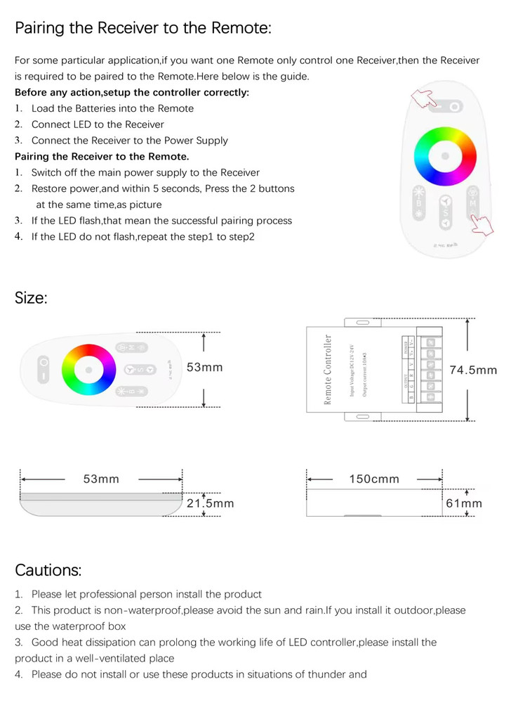 2.4G Touch Remote Control 30A Controller RGB Dimmer LED Light Strip DC5-24V