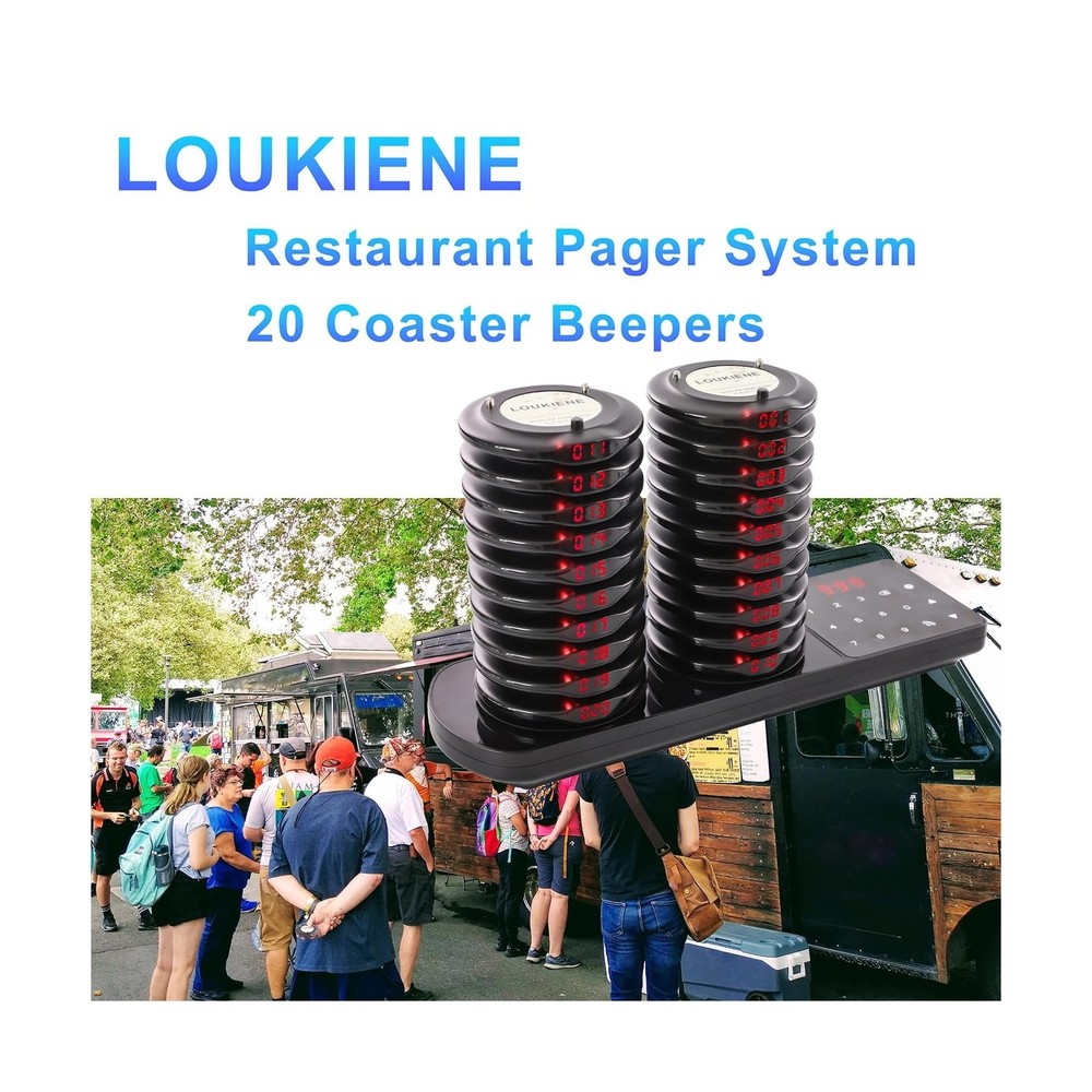 Restaurant Pager System, 20 Wireless Coaster Beeper Guest Customer Queue Page...