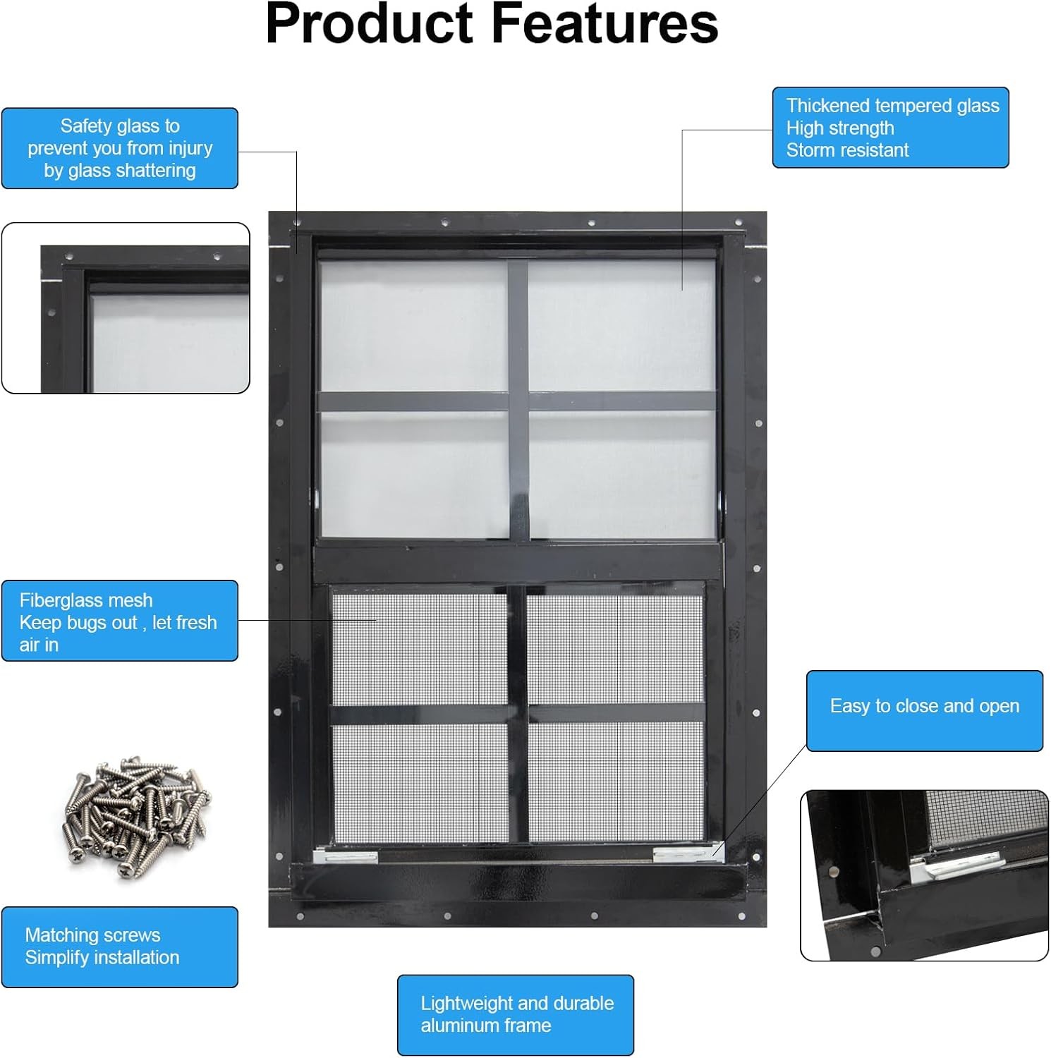 NeatiEase 2 Pack Shed Windows with Black Frame, 18x 23 Flush Mount Small Window