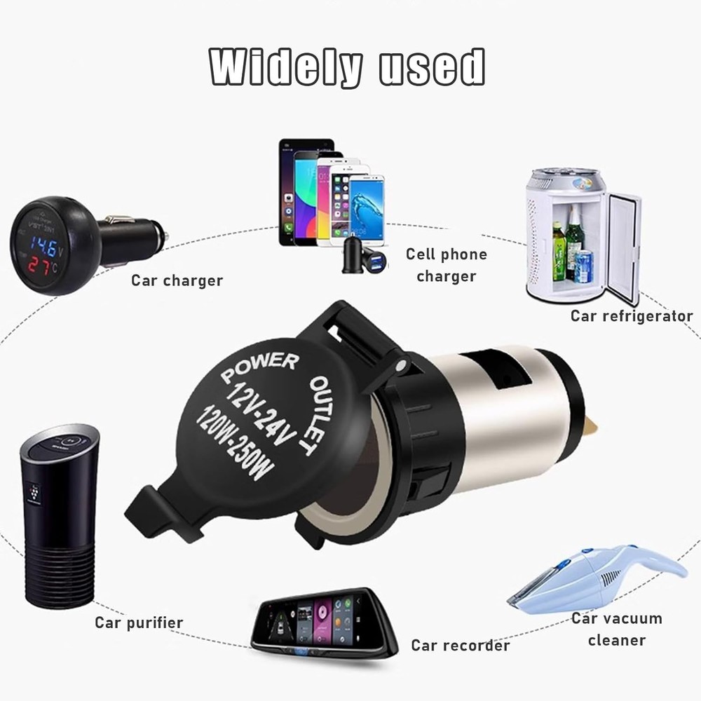 1PCS , 12V Waterproof Auto Cigarette Lighter Adapter with Extension Cable, Ve...