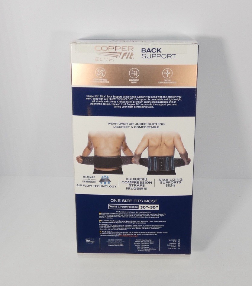 Copper Fit Elite AirFlow Back Support Brace Adjustable 30–50” – Open Box