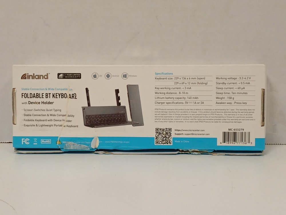 Inland Foldable BT Keyboard With Device Holder