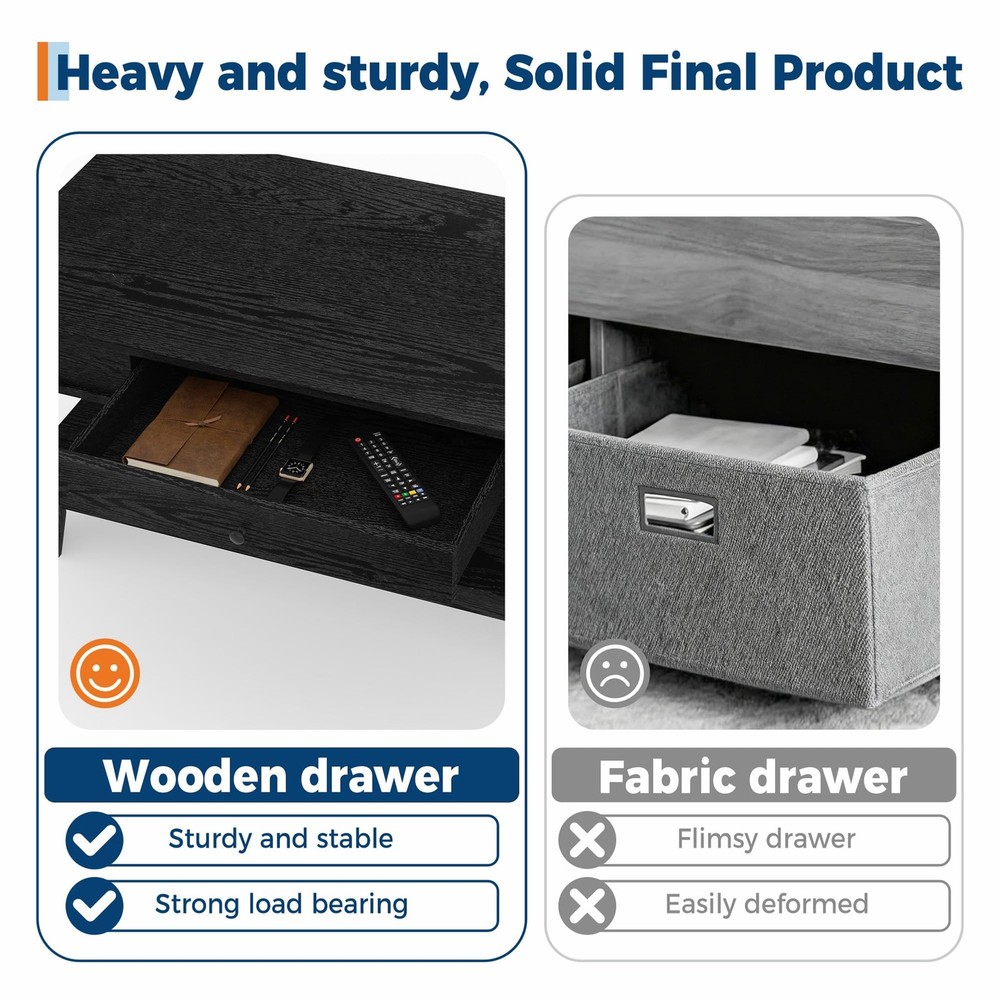 Rustic Coffee Table for Living Room Long Rectangular Center Table with Drawer