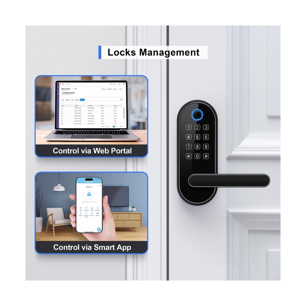 Bluetooth Fingerprint Smart Lock with Handle & Keypad – Fits Most U... Fas