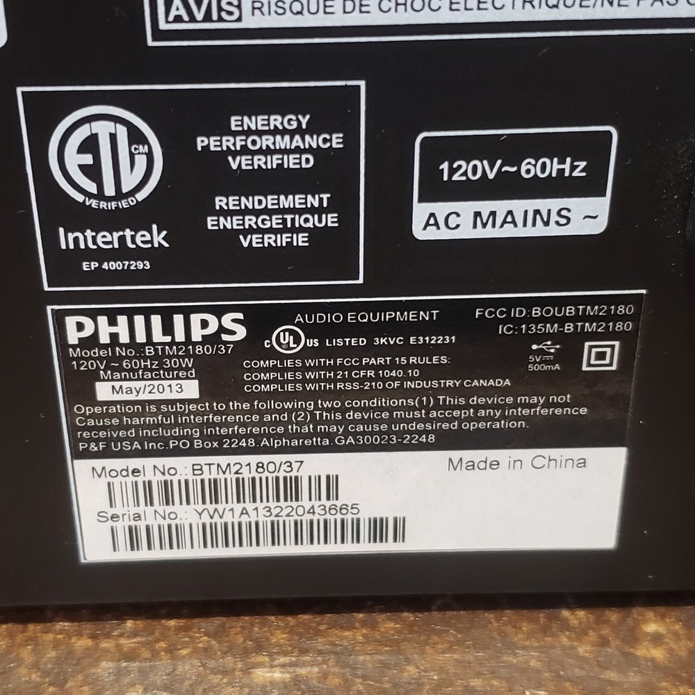 Philips BTM2180 Micro Music System Bluetooth CD MP3 USB Tested